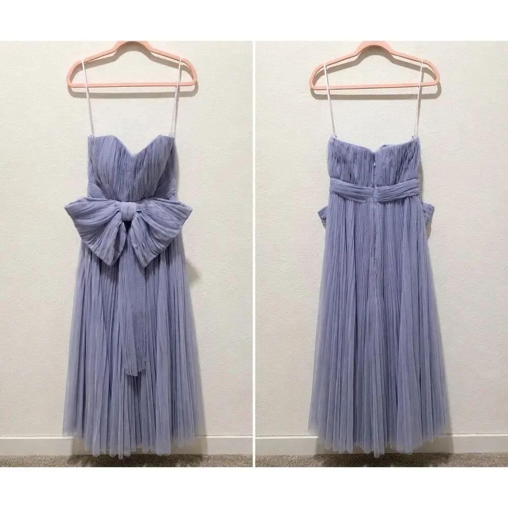 Hutch Cataline Sweetheart Pleated Tulle Bow Midi Dress NWT Size 4 Lavender - Picture 7 of 7